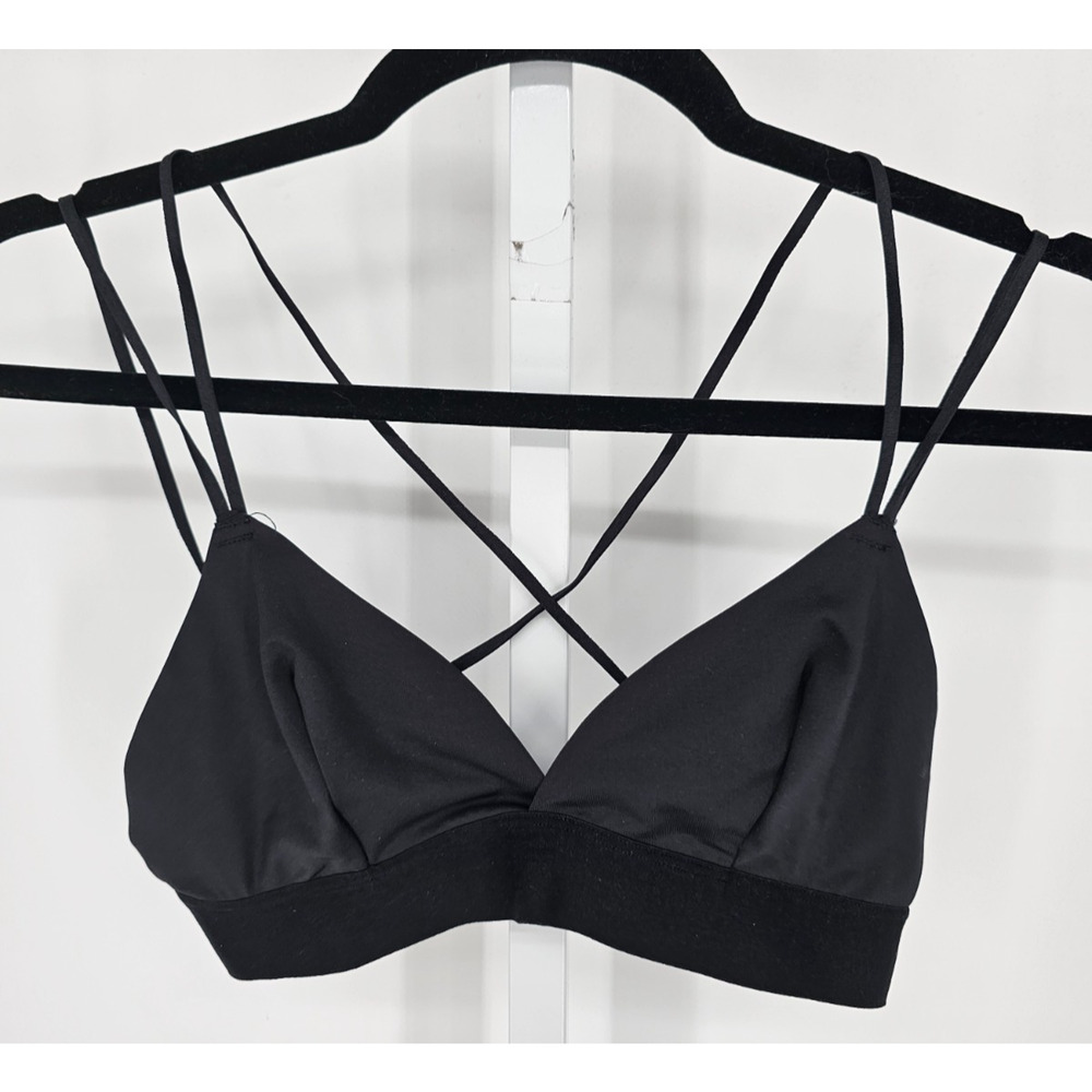Yarn & Sea Womens Sz M Bralette Bra Strappy Solid Black